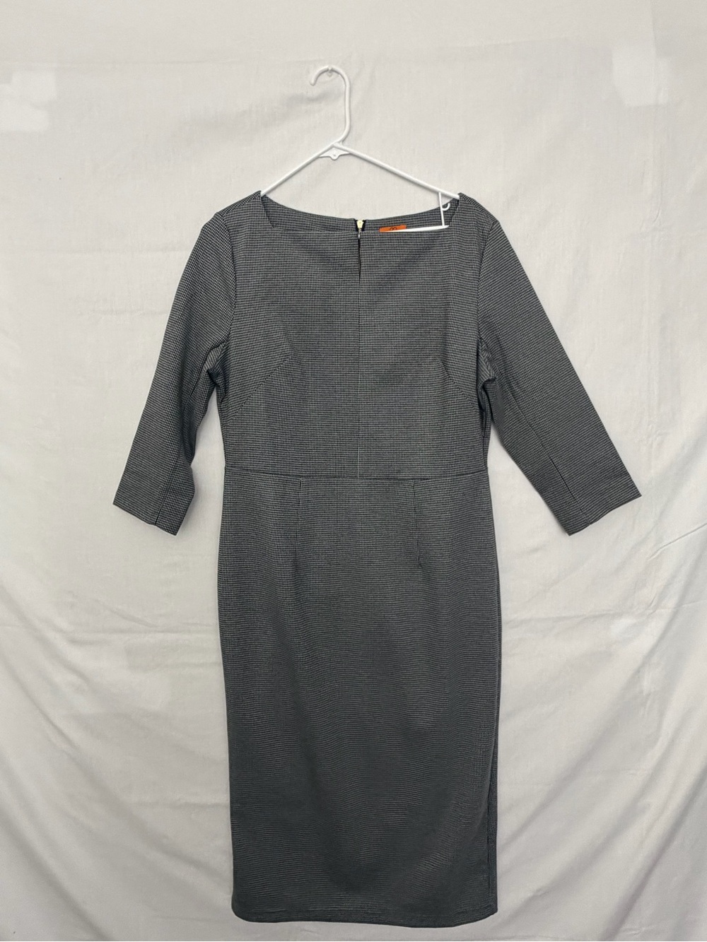 Mary Crafts Size 12 Houndstooth Sheath Dress 3/4 Sleeve Back Zip Flaw(A928)